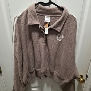NWT VS PINK Cropped Sherpa Polo Fleece Sweatshirt XXL